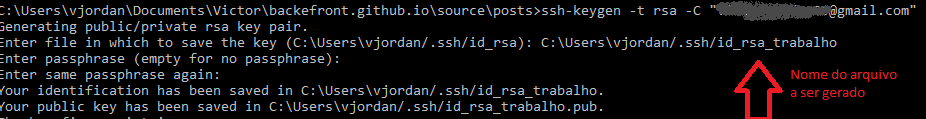 Gerando uma nova SSH Key, alterando o nome do arquivo